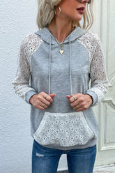 Sweat à capuche à manches raglan et cordon de serrage en dentelle